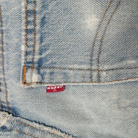 Thrashed Levis high waisted 501 Men's Distressed button fly denim blue jeans 32 - Picture 9 of 15